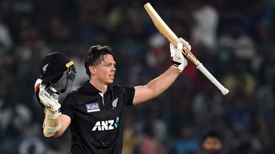 Michael Bracewell celebrating his century during the first ODI between India and New Zealand, at Rajiv Gandhi International Cricket Stadium, in Hyderabad, (PTI) Michael Bracewell celebrating his century during the first ODI between India and New Zealand, at Rajiv Gandhi International Cricket Stadium, in Hyderabad, (PTI)