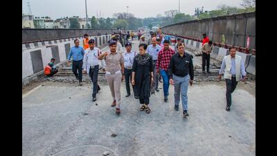 PWD Minister Atishi at the Chirag Delhi flyover. (HT Photo) PWD Minister Atishi at the Chirag Delhi flyover. (HT Photo)