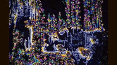 Paracetamol crystals under polarised light, in an image taken by Sarang Naik. Paracetamol crystals under polarised light, in an image taken by Sarang Naik.