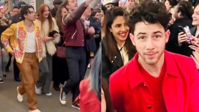 Priyanka Chopra and Sophie Turner with Nick Jonas and Joe Jonas at a Jonas Brothers' concert. Priyanka Chopra and Sophie Turner with Nick Jonas and Joe Jonas at a Jonas Brothers' concert.