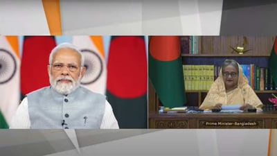 Prime Minister Narendra Modi and his Bangladeshi counterpart Sheikh Hasina jointly inaugurate the Friendship Pipeline.