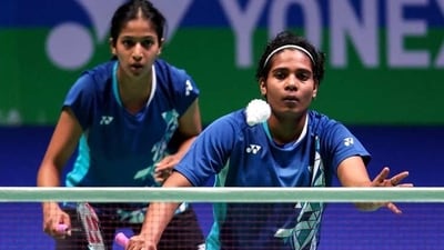 Gayatri Gopichand (behind) and Teresa Jolly (Twitter/India_AllSports) Gayatri Gopichand (behind) and Teresa Jolly (Twitter/India_AllSports)