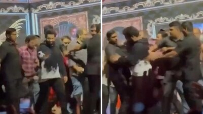 A fan grabbed Jr NTR on stage at a recent event. A fan grabbed Jr NTR on stage at a recent event.