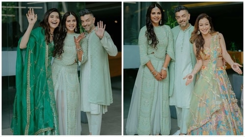 Karishma Tanna and Sunayana Fozdar at Dalljiet Kaur's sangeet. Karishma Tanna and Sunayana Fozdar at Dalljiet Kaur's sangeet.