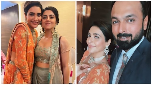 Karishma Tanna with husband Varun Bangera and friend Ridhi Dogra at the wedding. Karishma Tanna with husband Varun Bangera and friend Ridhi Dogra at the wedding.