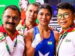 Nikhat Zareen poses for a photo after her bout against Algeria's Boualam Roumaysa