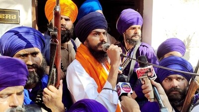 Amritpal Singh's car hit 6-7 motorbikes at a one-way link road during Saturday's chase. (ANI) Amritpal Singh's car hit 6-7 motorbikes at a one-way link road during Saturday's chase. (ANI)