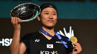 Birmingham: Korea's An Se Young poses with trophy after winning the women's final match against China's Chen Yu Fei in the All England Open Badminton Championships. (AP) Birmingham: Korea's An Se Young poses with trophy after winning the women's final match against China's Chen Yu Fei in the All England Open Badminton Championships. (AP)