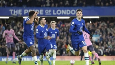 Chelsea's Kai Havertz, right, celebrates after scoring his side's second goal during the English Premier League (AP) Chelsea's Kai Havertz, right, celebrates after scoring his side's second goal during the English Premier League (AP)
