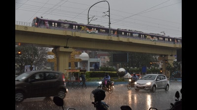In March 2023, the city received light rainfall with thunder activity on March 6, which resulted in waterlogging cases at a few junctions. (HT PHOTO) In March 2023, the city received light rainfall with thunder activity on March 6, which resulted in waterlogging cases at a few junctions. (HT PHOTO)