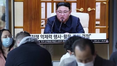 A TV screen shows a file image of North Korean leader Kim Jong Un during a news program at the Seoul Railway Station in Seoul, South Korea, Tuesday, March 14, 2023. (AP) A TV screen shows a file image of North Korean leader Kim Jong Un during a news program at the Seoul Railway Station in Seoul, South Korea, Tuesday, March 14, 2023. (AP)
