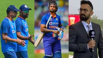 Rohit Sharma with Rahul Dravid; Suryakumar Yadav; Dinesh Karthik Rohit Sharma with Rahul Dravid; Suryakumar Yadav; Dinesh Karthik