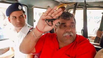BJP leader Jitendra Tiwari at a court to appear in the Asansol stampede case, in Asansol on Sunday (PTI)