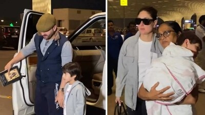 Saif Ali Khan, Taimur Ali Khan, Kareena Kapoor and Jehangir Ali Khan were spotted at Mumbai airport recently. (Pics: Viral Bhayani) Saif Ali Khan, Taimur Ali Khan, Kareena Kapoor and Jehangir Ali Khan were spotted at Mumbai airport recently. (Pics: Viral Bhayani)