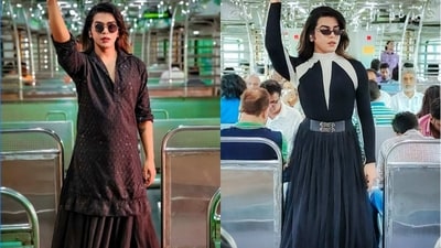 The image shows Shivam Bhardwaj doing a catwalk in skirts inside Mumbai local. (Instagram/@theguyinaskirt) The image shows Shivam Bhardwaj doing a catwalk in skirts inside Mumbai local. (Instagram/@theguyinaskirt)
