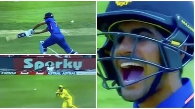 Shubman Gill screams in anger following his dismissal in the second IND vs AUS ODI (Screengrab) Shubman Gill screams in anger following his dismissal in the second IND vs AUS ODI (Screengrab)