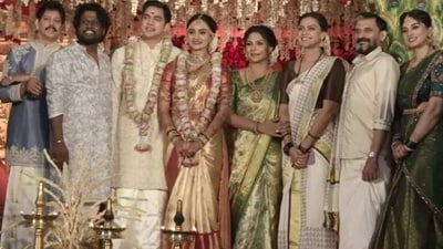 Asha Sharath at her daughter Uthara's wedding in Kochi. Asha Sharath at her daughter Uthara's wedding in Kochi.