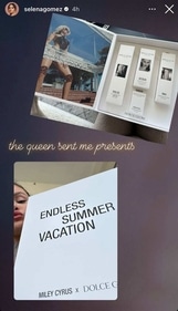 Selena Gomez received presents from Miley Cyrus. Selena Gomez received presents from Miley Cyrus.