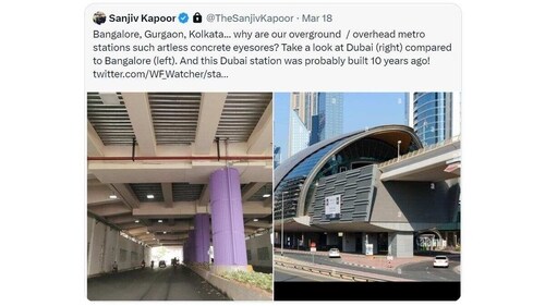 Jet Airways' CEO Sanjiv Kapoor's tweet Sunday, sparked a debate about need for 'aesthetics' in metro stations, with some users even criticising Kapoor for being 'oblivion' to country's infrastructure developments. Jet Airways' CEO Sanjiv Kapoor's tweet Sunday, sparked a debate about need for 'aesthetics' in metro stations, with some users even criticising Kapoor for being 'oblivion' to country's infrastructure developments.