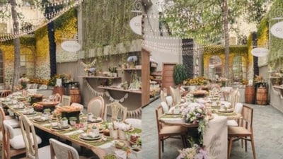 Alanna Panday, taking to her Instagram Stories on Monday, wrote, "Transformed our home into a little Italian Farmers Market for the haldi ceremony." Alanna posted pictures of a table decorated with flowers and cutlery. Fairy lights were hung above the table. Alanna Panday, taking to her Instagram Stories on Monday, wrote, "Transformed our home into a little Italian Farmers Market for the haldi ceremony." Alanna posted pictures of a table decorated with flowers and cutlery. Fairy lights were hung above the table.