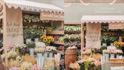 Alanna Panday shared pictures in which a small shop like setup was made as a flower store. Different colourful flowers were seen kept inside and near the shop. (Instagram/Alanna Panday) Alanna Panday shared pictures in which a small shop like setup was made as a flower store. Different colourful flowers were seen kept inside and near the shop. (Instagram/Alanna Panday)
