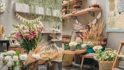 In several pictures, wicker baskets were filled with different flowers and kept near a wall. Small potted plants were also kept on stools. (Instagram/Alanna Panday) In several pictures, wicker baskets were filled with different flowers and kept near a wall. Small potted plants were also kept on stools. (Instagram/Alanna Panday)