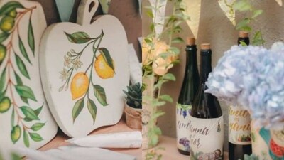 Wine bottles and fruit themed plates were also seen in several pictures at Alanna Panday and Ivor McCray's haldi ceremony. (Instagram/Alanna Panday) Wine bottles and fruit themed plates were also seen in several pictures at Alanna Panday and Ivor McCray's haldi ceremony. (Instagram/Alanna Panday)