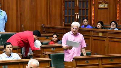 Delhi transport minister Kailash Gahlot speaks during the Budget session of the Delhi Legislative Assembly in New Delhi on Monday. (ANI) Delhi transport minister Kailash Gahlot speaks during the Budget session of the Delhi Legislative Assembly in New Delhi on Monday. (ANI)