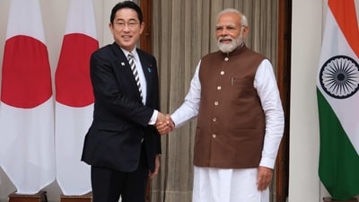 Prime Minister Narendra Modi along with Japanese counterpart Fumio Kishida. (Bloomberg) Prime Minister Narendra Modi along with Japanese counterpart Fumio Kishida. (Bloomberg)