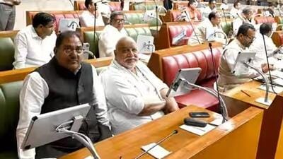 Indian National Lok Dal (INLD) legislator Abhay Singh Chautala (in black jacket) attending the proceedings of the Haryana Vidhan Sabha in Chandigarh on Friday. Speaker Gian Chand Gupta asked him to leave the House on Monday after he got into an argument with him yet again. (Keshav Singh/HT) Indian National Lok Dal (INLD) legislator Abhay Singh Chautala (in black jacket) attending the proceedings of the Haryana Vidhan Sabha in Chandigarh on Friday. Speaker Gian Chand Gupta asked him to leave the House on Monday after he got into an argument with him yet again. (Keshav Singh/HT)