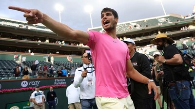 Carlos Alcaraz of Spain celebrates defeating Daniil Medvedev in the final during the BNP Paribas Open (Getty Images via AFP) Carlos Alcaraz of Spain celebrates defeating Daniil Medvedev in the final during the BNP Paribas Open (Getty Images via AFP)