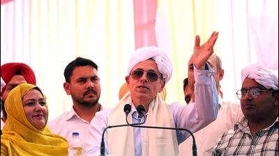 National Conference vice-president Omar Abdullah addresses a public meeting in Jammu on Monday. (ANI) National Conference vice-president Omar Abdullah addresses a public meeting in Jammu on Monday. (ANI)