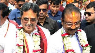 Tripura chief minister Manik Saha and state BJP chief Rajib Bhattacharjee. (ANI File Photo) Tripura chief minister Manik Saha and state BJP chief Rajib Bhattacharjee. (ANI File Photo)