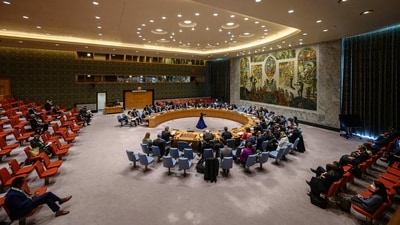 The 15-member council met over what Pyongyang said was the launch on Thursday of its largest Hwasong-17 intercontinental ballistic missile. (AFP) The 15-member council met over what Pyongyang said was the launch on Thursday of its largest Hwasong-17 intercontinental ballistic missile. (AFP)