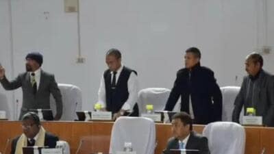 VPP legislators Ardent rose up in protest before walking out of the House (HT Photo) VPP legislators Ardent rose up in protest before walking out of the House (HT Photo)
