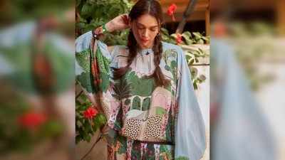 Aditi Rao Hydari gave her look an old-school touch with two middle-parted braids. (Instagram/@aditiraohydari) Aditi Rao Hydari gave her look an old-school touch with two middle-parted braids. (Instagram/@aditiraohydari)