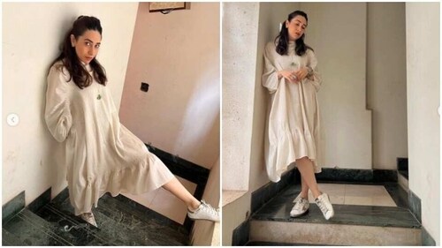 Karishma Kapoor is an easy breezy cream coloured tunic dress. (Instagram/@therealkarismakapoor) Karishma Kapoor is an easy breezy cream coloured tunic dress. (Instagram/@therealkarismakapoor)