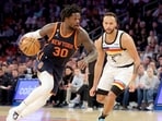 New York Knicks forward Julius Randle (30) drives to the basket against Minnesota Timberwolves forward Kyle Anderson (5) during the fourth quarter at Madison Square Garden.