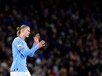 Manchester City's Norwegian striker Erling Haaland applauds the fans as he leaves the pitch after being substituted off during the UEFA Champions League round of 16 second-leg football match between Manchester City and RB Leipzig at the Etihad Stadium in Manchester, north west England, on March 14, 2023. (Photo by Oli SCARFF / AFP) Manchester City's Norwegian striker Erling Haaland applauds the fans as he leaves the pitch after being substituted off during the UEFA Champions League round of 16 second-leg football match between Manchester City and RB Leipzig at the Etihad Stadium in Manchester, north west England, on March 14, 2023. (Photo by Oli SCARFF / AFP)