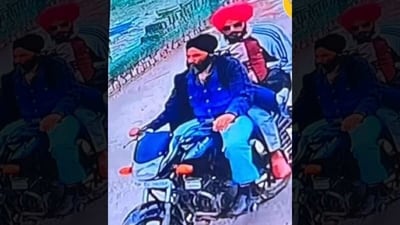 A CCTV image of Amritpal Singh fleeing on a motorcycle. A CCTV image of Amritpal Singh fleeing on a motorcycle.