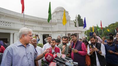 Delhi finance minister Kailash Gahlot addresses the media at Delhi assembly over the Budget. (PTI) Delhi finance minister Kailash Gahlot addresses the media at Delhi assembly over the Budget. (PTI)