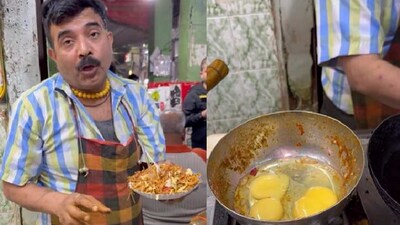 Man makes omelette chowmein. (Instagram/@Rajat Upadhyay) Man makes omelette chowmein. (Instagram/@Rajat Upadhyay)