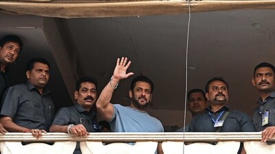 Salman Khan at his residence Galaxy Apartments. (AFP) (AFP) Salman Khan at his residence Galaxy Apartments. (AFP) (AFP)