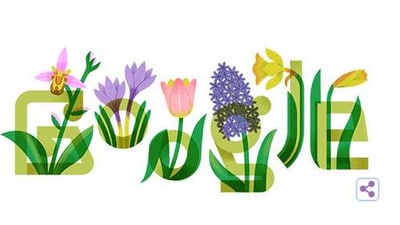 The Google Doodle represents the theme with spring flowers — tulips, hyacinths, daffodils, and bee orchids. (Google Homepage) The Google Doodle represents the theme with spring flowers — tulips, hyacinths, daffodils, and bee orchids. (Google Homepage)