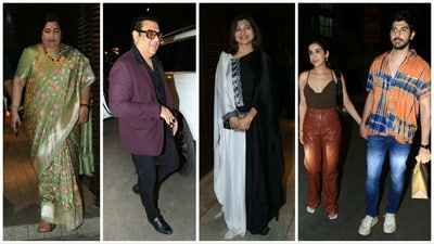 Anuradha Paudwal, Govinda, Parul Gulati and Pavail Gulati at Alka Yagnik's birthday bash. (Varinder Chawla) Anuradha Paudwal, Govinda, Parul Gulati and Pavail Gulati at Alka Yagnik's birthday bash. (Varinder Chawla)