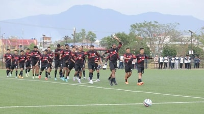 The Indian team at a training session in Imphal ahead of Wednesday's opening game against Myanmar in the tri-nation invitation football tournament