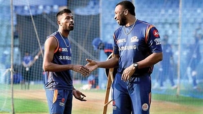 Hardik Pandya and Kieron Pollard. (Twitter) Hardik Pandya and Kieron Pollard. (Twitter)