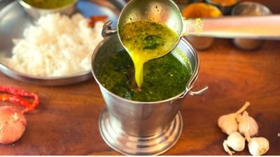 Obbattu Saaru: Obbattu saaru is a spicy soup made with the leftover stuffing used for Bobbattu. It is a delicious and healthy way to use up the leftover filling and is often served as a side dish. (Unsplash) Obbattu Saaru: Obbattu saaru is a spicy soup made with the leftover stuffing used for Bobbattu. It is a delicious and healthy way to use up the leftover filling and is often served as a side dish. (Unsplash)