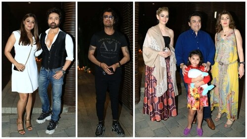 Himesh with wife, Sonu Nigam, Adnan Sami with family at Alka Yagnik's party. (Varinder Chawla) Himesh with wife, Sonu Nigam, Adnan Sami with family at Alka Yagnik's party. (Varinder Chawla)