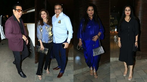 Govinda, Bhagyashree with husband, Poonam Dhillon and Padmini Kolhapure at Alka Yagnik's party. (Varinder Chawla) Govinda, Bhagyashree with husband, Poonam Dhillon and Padmini Kolhapure at Alka Yagnik's party. (Varinder Chawla)